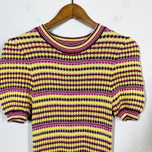 Free People Knit Jersey Dress Fit & Flare Puff Sleeve Short Stripe - XS - Picture 2 of 4